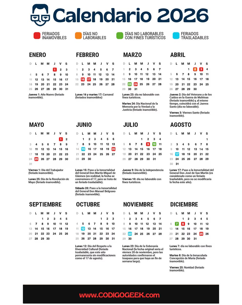 Calendario de feriados Argentina 2026: fechas oficiales